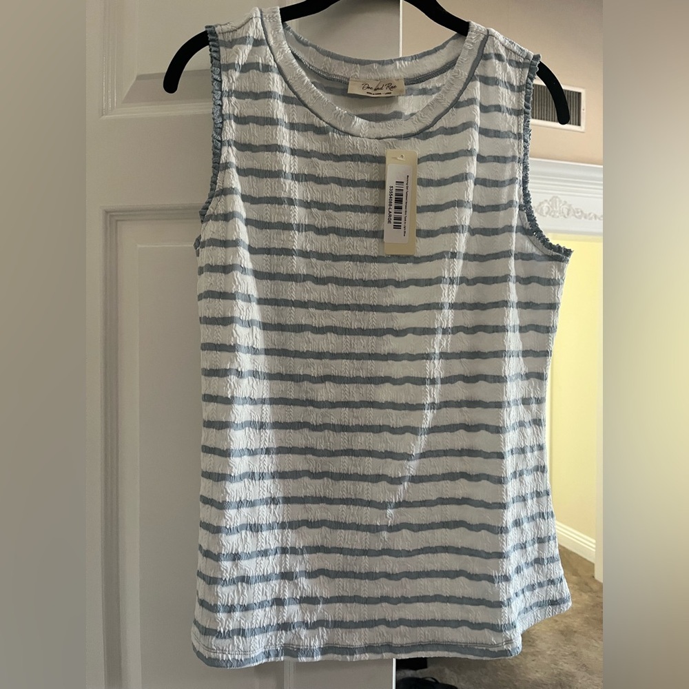 Doe & Rae Blue and White Striped Tank Top